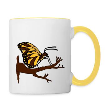 schmetterling auf ast baum wald insekt fluegel - Tasse zweifarbig - Weiß/Gelb - Rechts