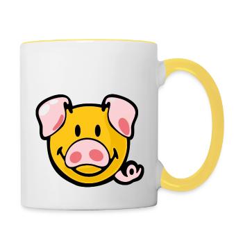 Smiley Pig - Tasse zweifarbig - Weiß/Gelb - Rechts