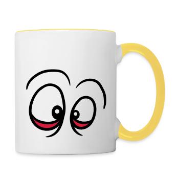 augenringe gucken sehen verruecktes gesicht augen - Tasse zweifarbig - Weiß/Gelb - Rechts
