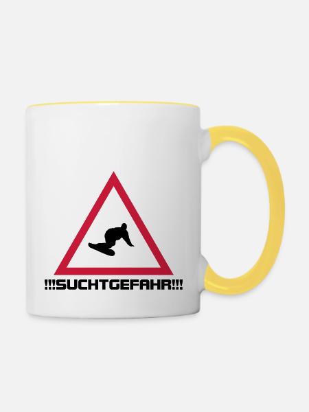 snowboarding suchtgefahr - Tasse zweifarbig - Weiß/Gelb