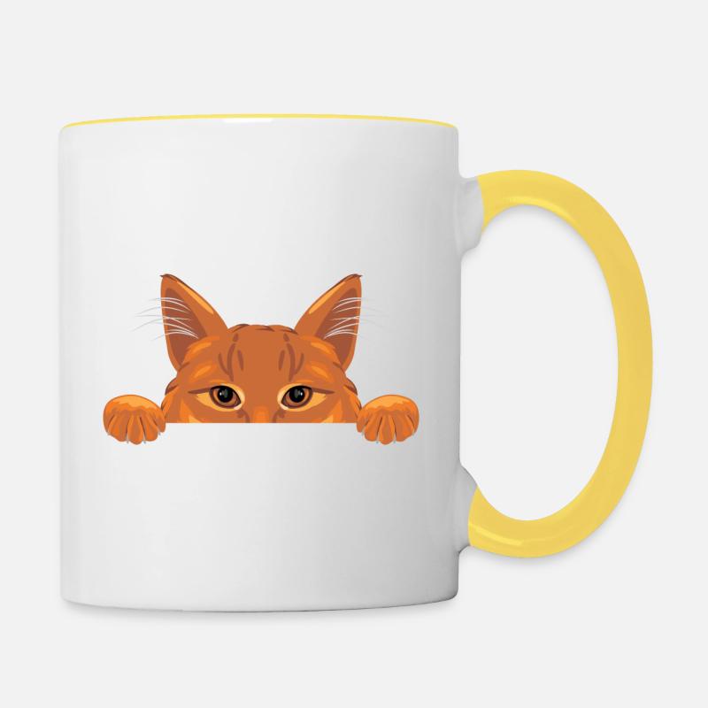 Peeking ginger cat - Contrasting Mug - white/yellow