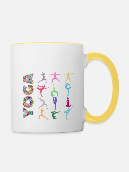 Yoga-Übungen - Tasse zweifarbig - Weiß/Gelb