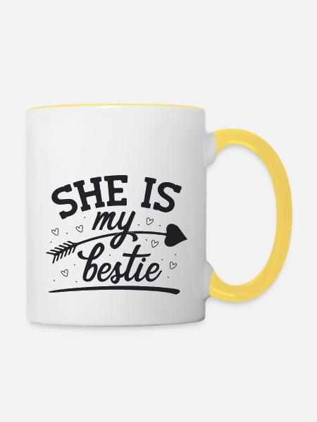 Sie ist mein Bestie - Tasse zweifarbig - Weiß/Gelb