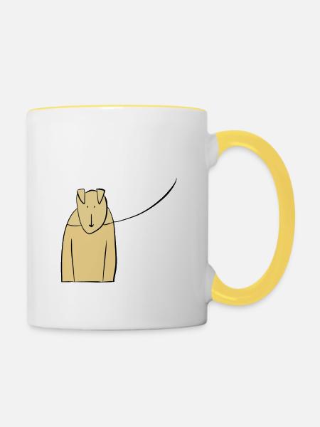 Hund an der Leine! - Tasse zweifarbig - Weiß/Gelb