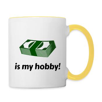L’argent est mon T-shirt hobby (noir) - Mug contrasté - blanc/jaune - Droite