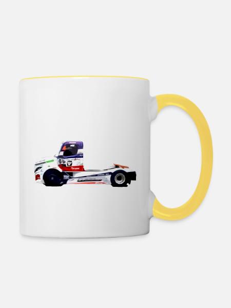 Rennwagen - Tasse zweifarbig - Weiß/Gelb