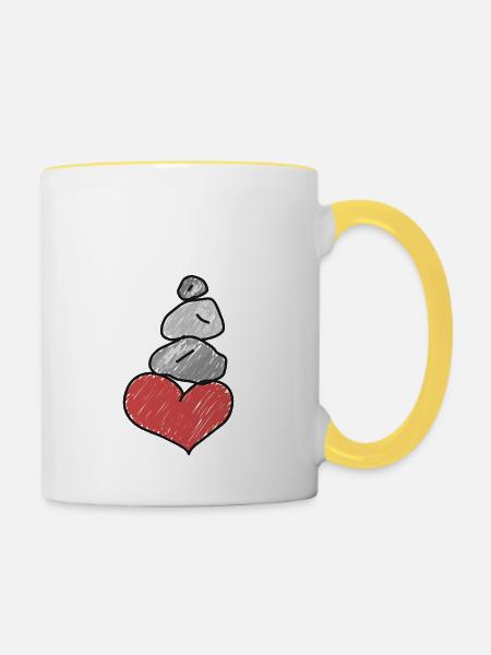 Herz Steine - Tasse zweifarbig - Weiß/Gelb