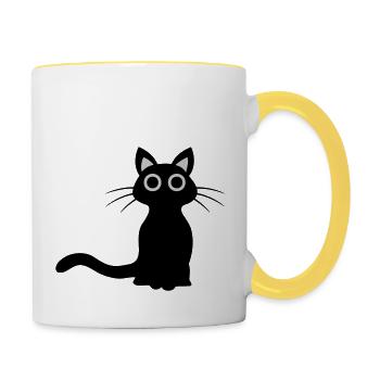 Mignon chat noir - Mug contrasté - blanc/jaune - Droite