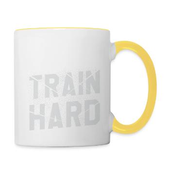 train hard - Tasse zweifarbig - Weiß/Gelb - Rechts
