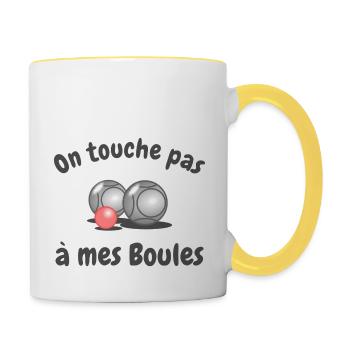 on touche pas à mes boules - Mug contrasté - blanc/jaune - Droite