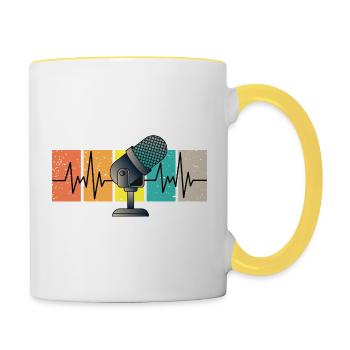 Herzschlag mit Microphon im Vintage Retro Look - Tasse zweifarbig - Weiß/Gelb - Rechts