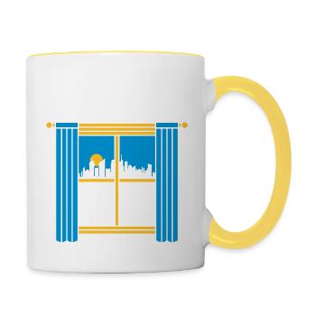 Sun Skyscrapers Grandes fenêtres de la ville - Mug contrasté - blanc/jaune - Droite