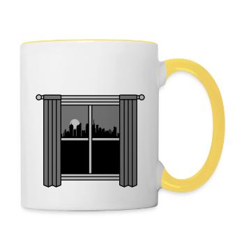 Großstadt Fenster Vorhang nachts - Tasse zweifarbig - Weiß/Gelb - Rechts