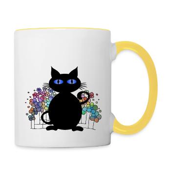 Chat - Mug contrasté - blanc/jaune - Droite