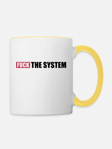 Aufstand fuck the system - Tasse zweifarbig - Weiß/Gelb