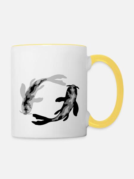 Kreis Design 2 Koi - Tasse zweifarbig - Weiß/Gelb