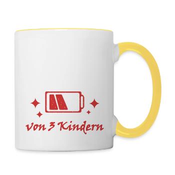 Akku leer Papa von 3 Kindern Vater Vatertag Kind - Tasse zweifarbig - Weiß/Gelb - Rechts