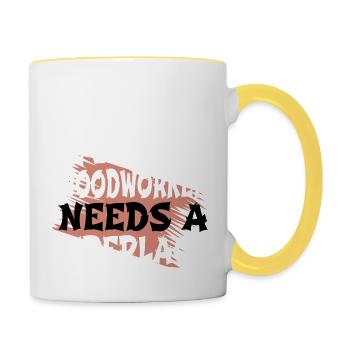 syndicat forestier bûcheron tshirts charpentier plombier - Mug contrasté - blanc/jaune - Droite