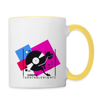 colorful turntablesnights2 - Contrasting Mug - white/yellow - Right
