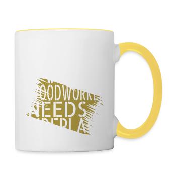 jokes funny carpenter quotes carpenter joke - Contrasting Mug - white/yellow - Right