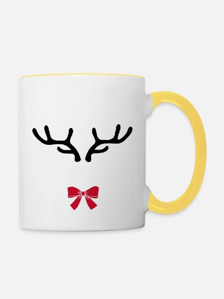 Bois de cerf Joyeux Noël - Mug contrasté - blanc/jaune