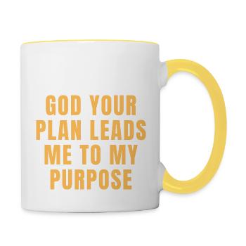 Gott, dein Plan führt mich zu meinem Zweck - Christian - Tasse zweifarbig - Weiß/Gelb - Rechts