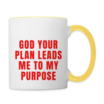 Gott, dein Plan führt mich zu meinem Zweck - Christian - Tasse zweifarbig - Weiß/Gelb - Rechts