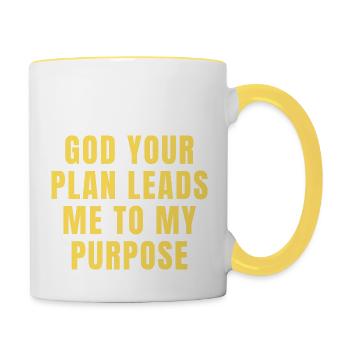Gott, dein Plan führt mich zu meinem Zweck - Christian - Tasse zweifarbig - Weiß/Gelb - Rechts