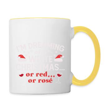 Frohe Weihnachten Weiße Weihnacht Weinglas Wein - Tasse zweifarbig - Weiß/Gelb - Rechts