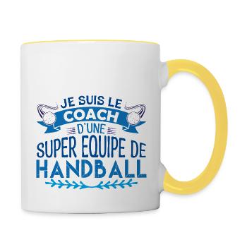 Entraineur Handball | Cadeau coach Handball - Mug contrasté - blanc/jaune - Droite