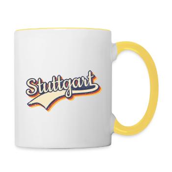 Deutschland Stuttgart Vintage Retro Typografie - Tasse zweifarbig - Weiß/Gelb - Rechts