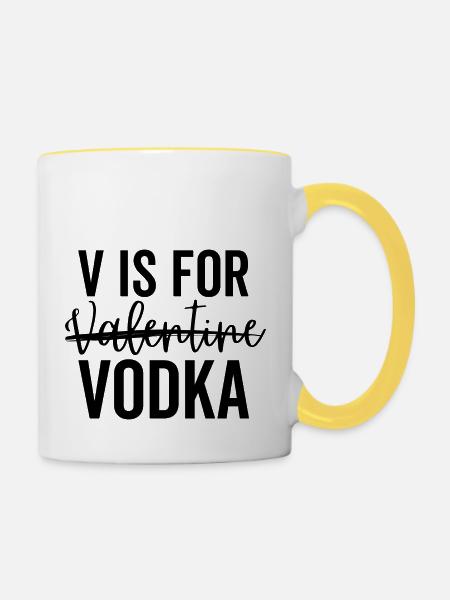 V wie Valentine Vodka - Tasse zweifarbig - Weiß/Gelb