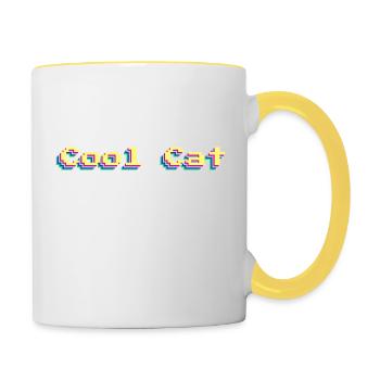 Cool Cat 90er Design Bunt 3D Pixel Art - Tasse zweifarbig - Weiß/Gelb - Rechts