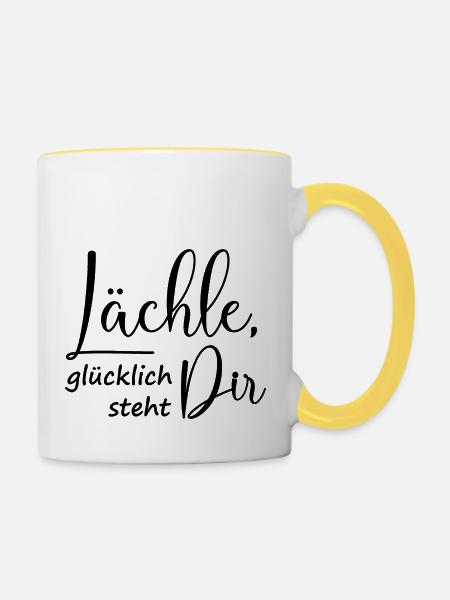 Glücklich steht dir - Tasse zweifarbig - Weiß/Gelb