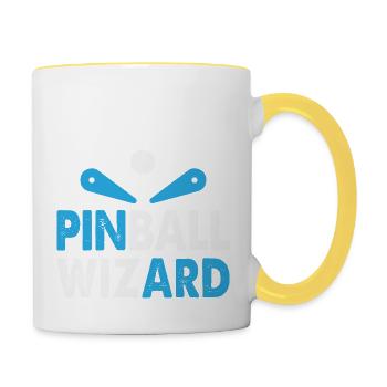 Flipperautomat weiß blau Pinball Wizard Flipper - Tasse zweifarbig - Weiß/Gelb - Rechts