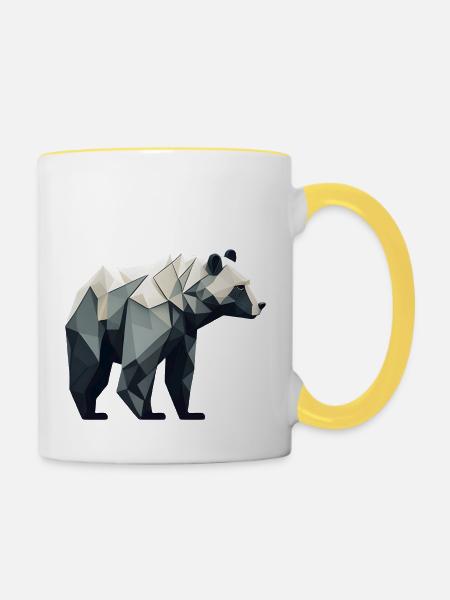 Minimalistischer Bär - Tasse zweifarbig - Weiß/Gelb