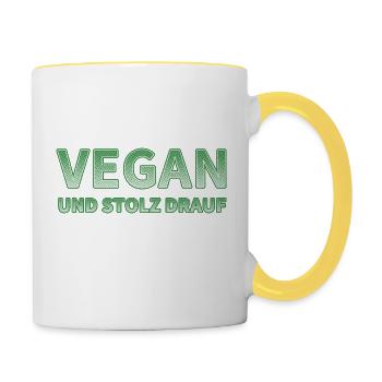 Vegan und stolz drauf-Druck - Tasse zweifarbig - Weiß/Gelb - Rechts