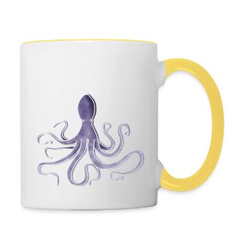 "Oktopus", Boho Line Art Design, Serie "Ocean" - Tasse zweifarbig - Weiß/Gelb - Rechts