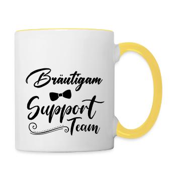 bräutigam support team - Tasse zweifarbig - Weiß/Gelb - Rechts