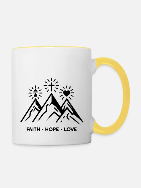 Glaube, Hoffnung, Liebe, - Tasse zweifarbig - Weiß/Gelb