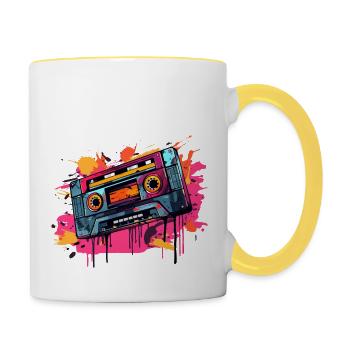 Cassette Design 80s & 90s Music Motif - Contrasting Mug - white/yellow - Right