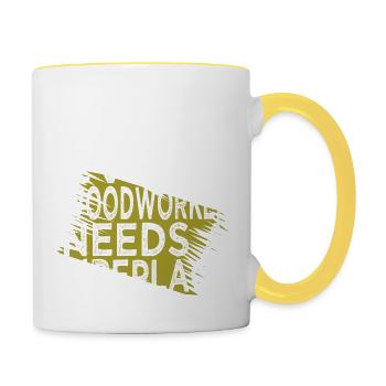badge carpenter americas blogger plumber - Tasse zweifarbig - Weiß/Gelb - Rechts