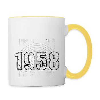 Jahrgang 1958 Retro 66 Jahre alt - Ich bin nicht alt, - Tasse zweifarbig - Weiß/Gelb - Rechts
