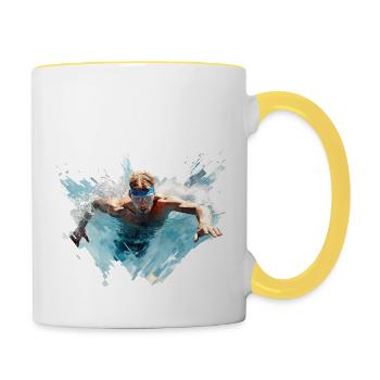 Swimming is a very healthy sport - Contrasting Mug - white/yellow - Right