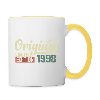 Né en 1998 Vintage Anniversaire Rétro 1998 Cadeau - Mug contrasté - blanc/jaune - Droite