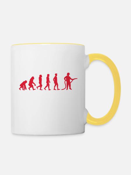 Evolution Feuerwehrmann rot - Tasse zweifarbig - Weiß/Gelb