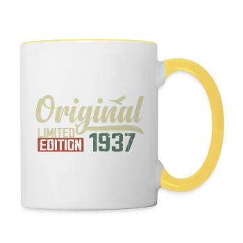 Né en 1937 Vintage Anniversaire Rétro 1937 Cadeau - Mug contrasté - blanc/jaune - Droite