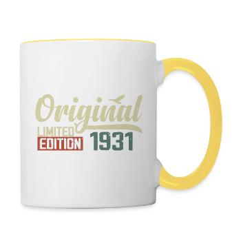 Né en 1931 Vintage Anniversaire Rétro 1931 Cadeau - Mug contrasté - blanc/jaune - Droite