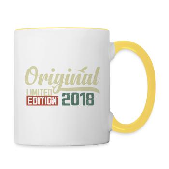 Geboren im Jahr 2018 Vintage Retro Geburtstag 2018 Geschenk - Tasse zweifarbig - Weiß/Gelb - Rechts