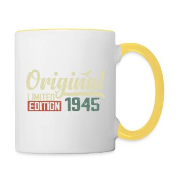 Born in 1945 Vintage Retro Birthday 1945 Gift - Contrasting Mug - white/yellow - Right